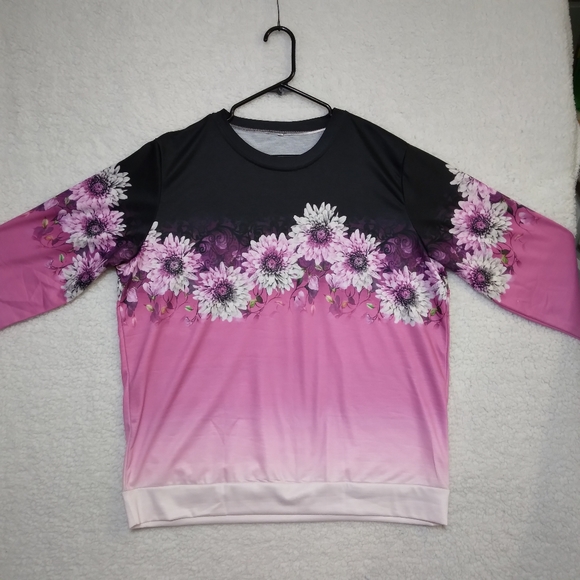 Silky Long Sleeve Floral Print Blouse- size XXL - Picture 2 of 4